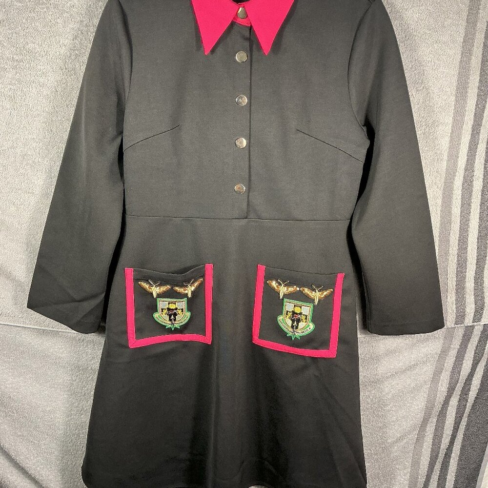 Burryco Military Style Coat Dress Womens XL Embroidered Patch Sequin Moth Nwt